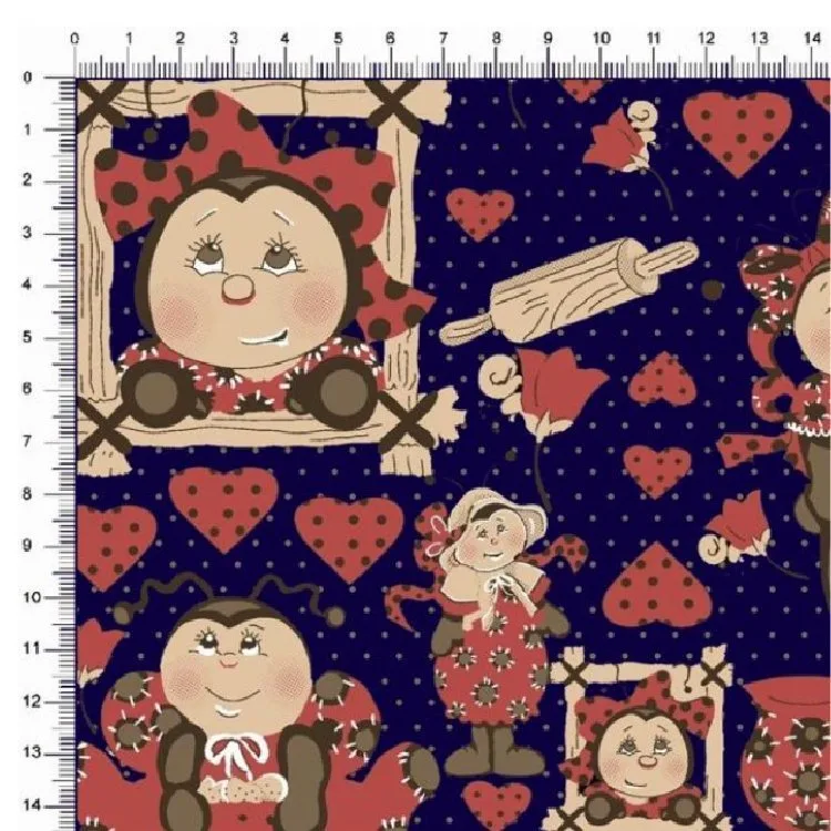 Tricoline Estampado / Joaninhas fundo Azul Marinho