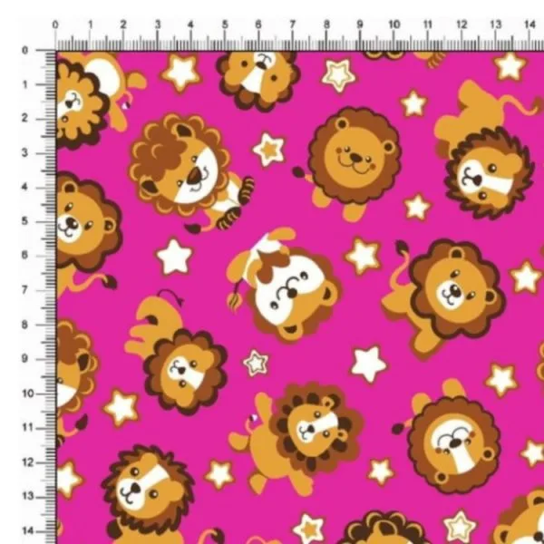 Tricoline Estampado / Safari Leão fundo Pink