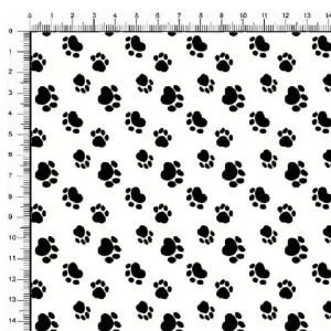 Tricoline Estampado / Patinhas Pretas fundo Branco
