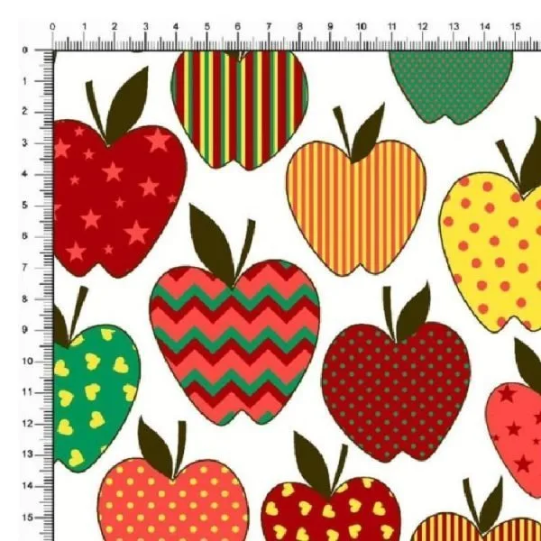 Tricoline Estampado / Maçã fundo Branco