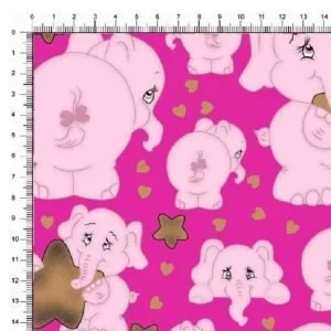Tricoline Estampado / Elefante fundo Pink