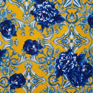 Gorgurinho Estampado / Floral Azul fundo Amarelo