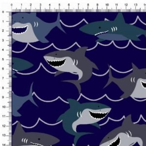 Tricoline Estampado / Tubarão fundo Azul Marinho
