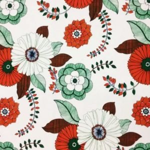 Tecido de Decoração Jacquard / Floral Vermelho, Verde e Branco