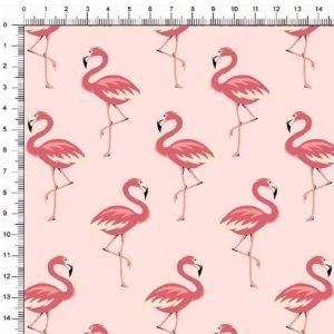 Tricoline Estampado / Flamingo fundo Rosa Bebê
