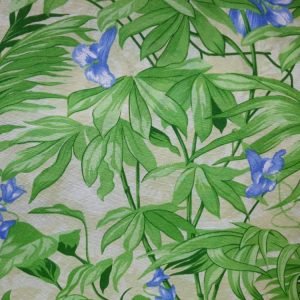 Gorgurinho Estampado / Folhagem e Floral Azul fundo Bege