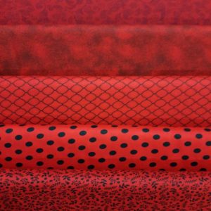 Kit de Tricoline Estampado- 5 cortes 0,30cm x 1,50m / Vermelho e Preto