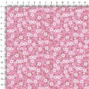Tricoline Estampado / Floral Mini fundo Rosa