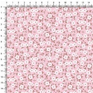 Tricoline Estampado / Floral Mini fundo Rosa Bebê
