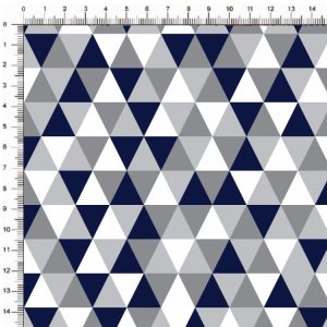 Tricoline Estampado / Triângulos Cinza e Azul Marinho