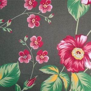 Chitão Estampado / Floral Rosa fundo Verde Seco