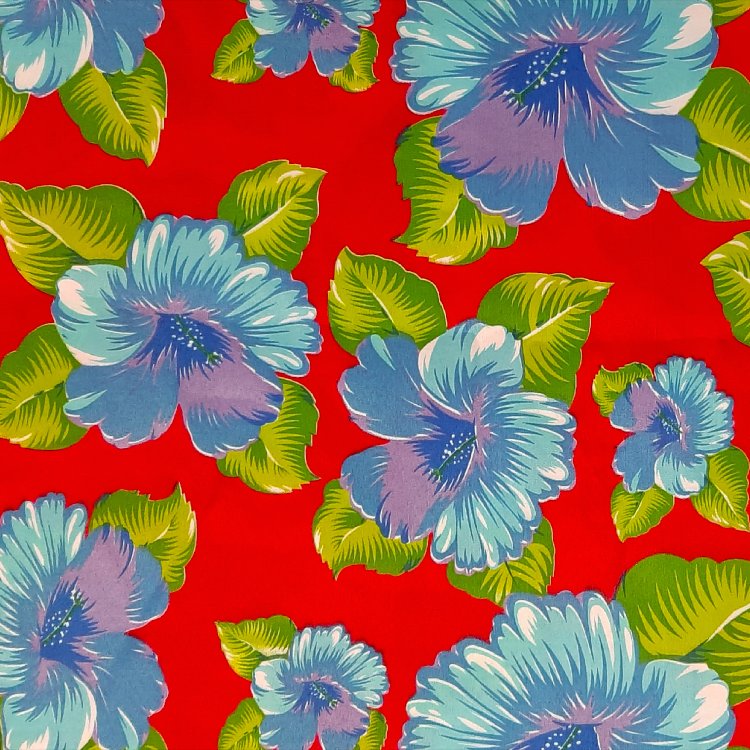 Chitão Flex / Floral Azul fundo Vermelho