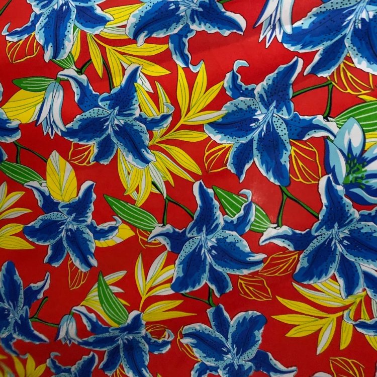 Chitão Flex / Floral Lírio Vermelho fundo Azul Royal